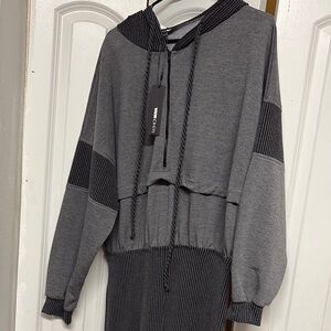 Gray and Black Hooded Jumpsuit